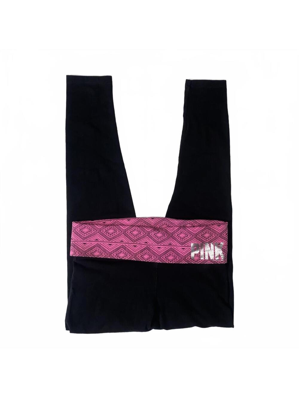 Y2K PINK Victoria's Secret Yoga Leggings Small Black Pink Foldover Flare